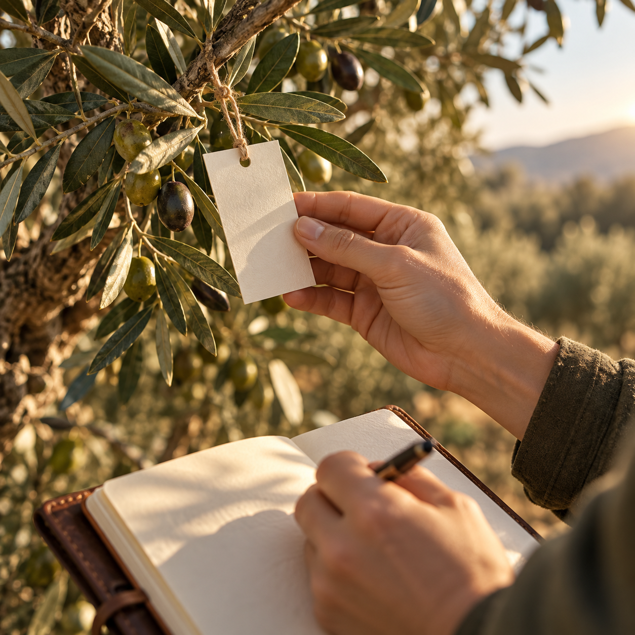 Documenting an olive tree in the grove